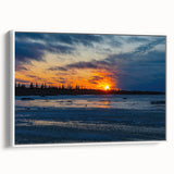 Vintage poster art of Manitoba scenery on extra large framed canvas, featuring colorful imagery against a black background.