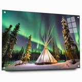 Acrylic print of a serene Northwest Territories landscape in cool blue and green tones.