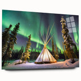 Abstract landscape of the Northwest Territories on large acrylic glass, in cool blue and green tones.