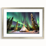 Textured art of Northwest Territories scenery in abstract style, with cool gray and blue palette on a framed silver mat.