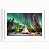 Abstract art print depicting the Northwest Territories scenery in muted earth tones on a framed white mat.