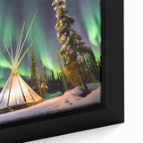Extra large framed canvas of a textured black wall art depicting the Northwest Territories scenery with colorful accents.