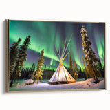 Framed canvas of a vintage-style landscape painting featuring the Northwest Territories, with muted earth tones.