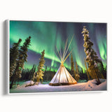 Vintage poster art of Northwest Territories scenery on a framed canvas, featuring vibrant colors ideal for living room decor.