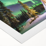 Art deco poster of Northwest Territories landscape in muted earth tones on rolled canvas, suitable for dining room wall art.