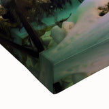 Large art depicting a black and white landscape of the Northwest Territories on stretched canvas, suitable for bedroom decor.