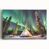 A black and white photograph of the Northwest Territories landscape on a large stretched canvas.