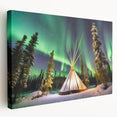 Scenic Northwest Territories landscape on large stretched canvas, featuring serene blue and green tones.
