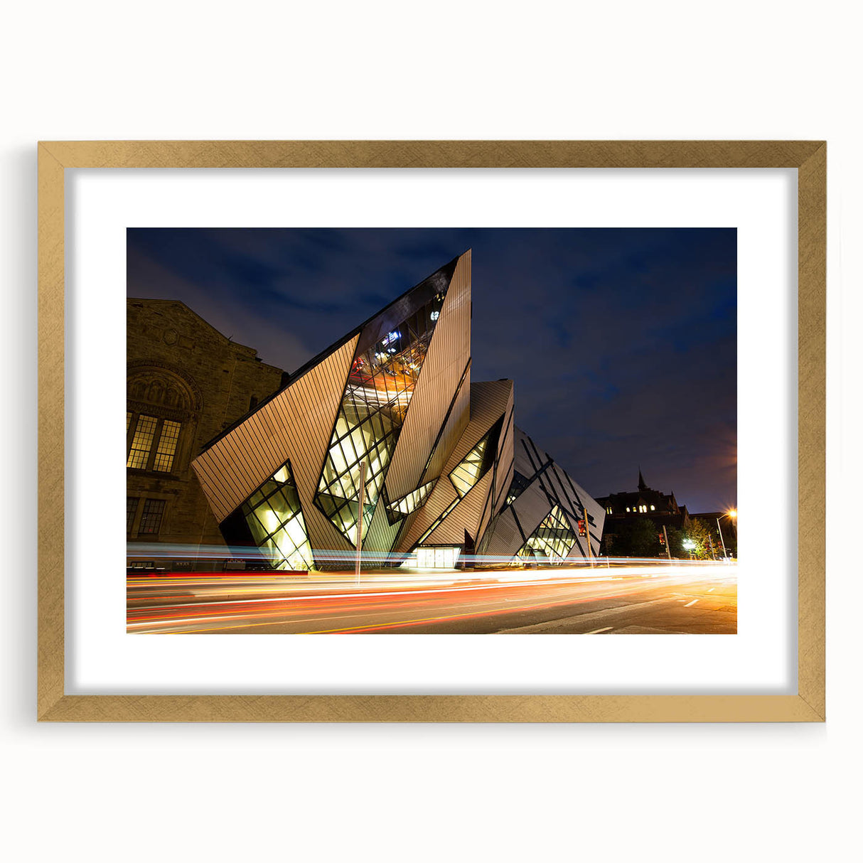 Extra large abstract art print of Ontario scenery in gold frame, ideal for living room decor.