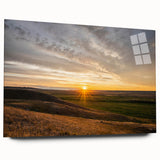 Large abstract wall art depicting vibrant Saskatchewan scenery on acrylic glass, ideal for bedroom or dining room decor.