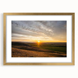 Extra large framed abstract art print depicting textured scenery of Saskatchewan in muted earth tones.