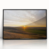 Large abstract wall art depicting a Saskatchewan landscape in muted earth tones on a framed acrylic.