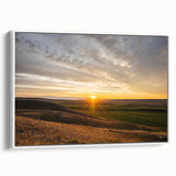 Vintage poster art of a Saskatchewan landscape on a framed canvas, featuring a palette of deep blacks and vibrant colors.