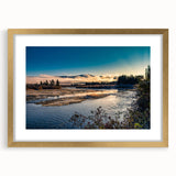 Extra large framed wall art featuring an abstract textured depiction of Yukon scenery in muted earth tones.