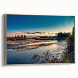 Landscape art painting of Yukon scenery on framed canvas, featuring a blend of colorful and black tones.