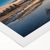 Art deco poster featuring a serene Yukon landscape in muted green and blue tones on rolled canvas.