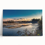 Black and white photo of Yukon scenery on large stretched canvas, ideal for kitchen wall art or bedroom decor.