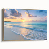Vintage poster art of a Caribbean Barbados scenery on a framed canvas, featuring vibrant colors, ideal for living room decor.