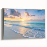 Framed canvas featuring a vintage-style landscape painting of Barbados with muted black and silver tones.