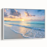Framed canvas of a Caribbean landscape in vibrant colors, ideal for brightening a living room wall.