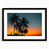 Extra large abstract art print featuring vibrant Caribbean scenery on textured canvas, framed in black.