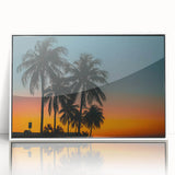 Mid-century modernist art depicting a Caribbean Cuban landscape in vibrant colors on a framed acrylic print.