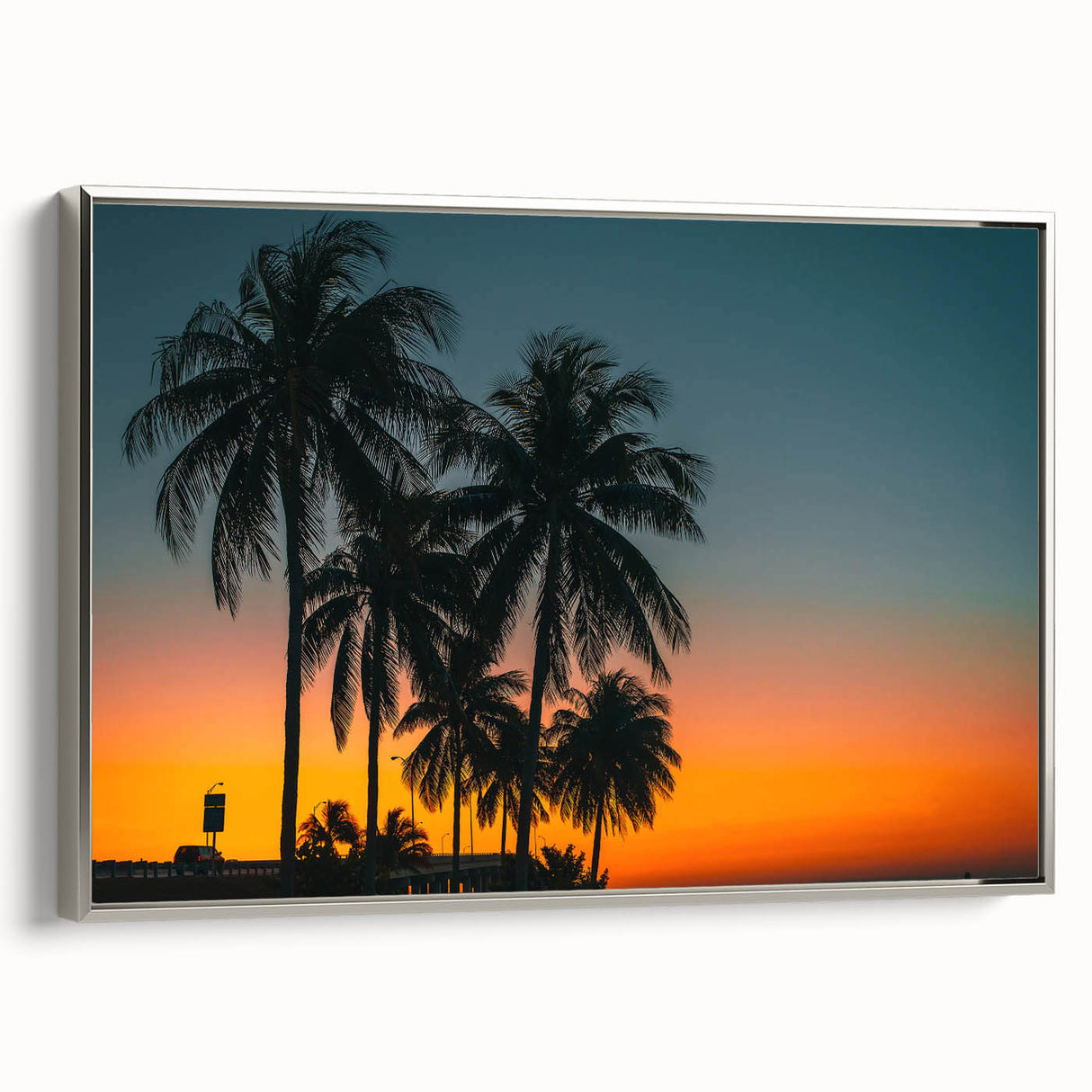 Framed canvas depicting a vintage-style Cuban landscape with vibrant colorful art on a black background.