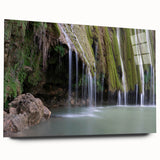 Large abstract wall art of a Caribbean scenery in vibrant blue and green hues, acrylic glass.