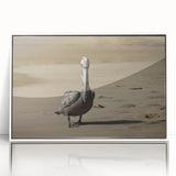 Mid-century modernist art depicting a serene Puerto Rican landscape in muted pastel tones on a framed acrylic panel.