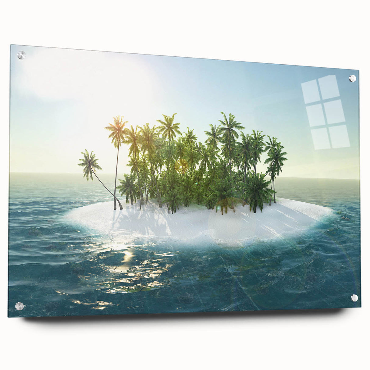 Acrylic print of the Caribbean Virgin Islands in vibrant blue and green hues, suitable for bedroom or dining room decor.