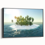 Black and white framed canvas of the Caribbean Virgin Islands landscape, suitable for bedroom wall decor.