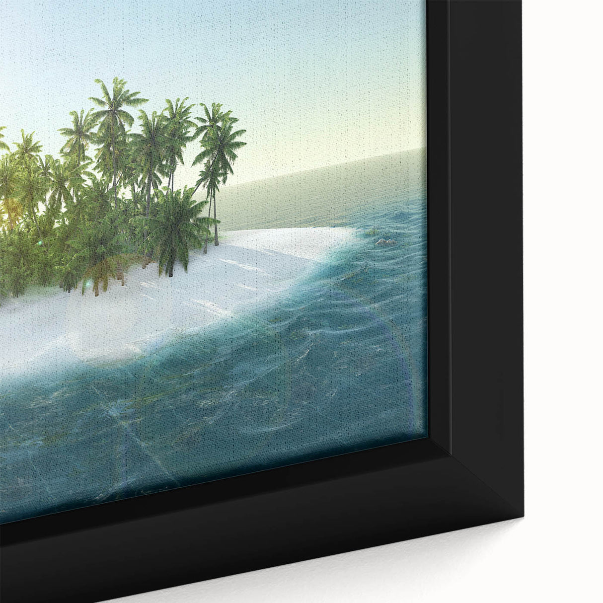 Black wall art featuring a textured, colorful depiction of the Caribbean Virgin Islands on a framed canvas.