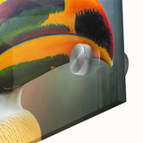 Large abstract wall art depicting Central America scenery in mid-century modernist style on acrylic glass.