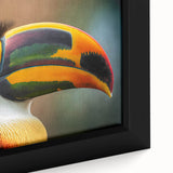 Close-up of a framed canvas featuring a textured, colorful Central American landscape, ideal for living room decor.