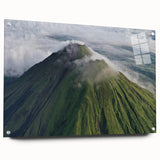 Acrylic print of a lush Costa Rican landscape, with vibrant green and earth tones, ideal for dining room decor.