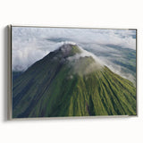 Framed canvas featuring a vintage-style landscape art painting of a Costa Rican scenery in vibrant colors.