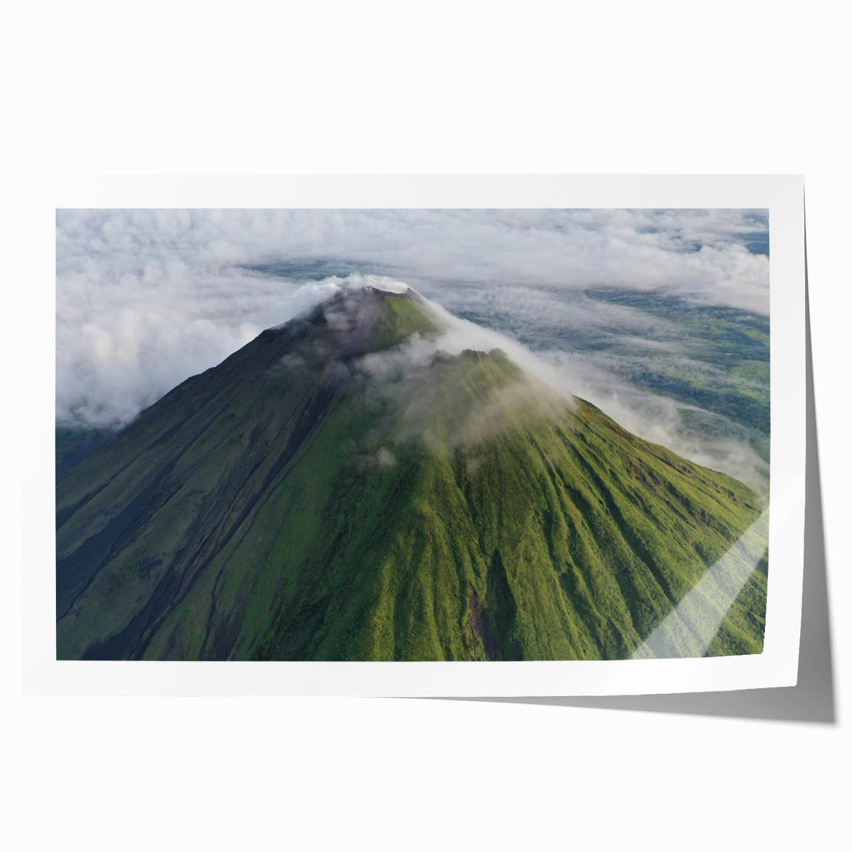 Rolled print of a Costa Rican landscape with lush greenery and vibrant flowers, ideal for art wall dining room.