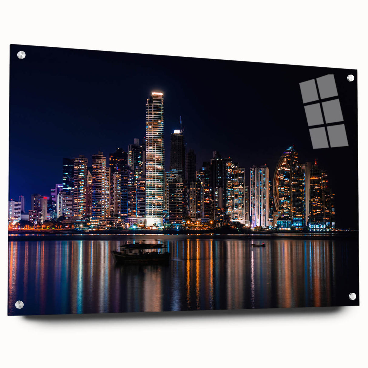 Large abstract wall art depicting Central American scenery in vibrant colors on acrylic glass.