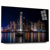 Large abstract wall art depicting a panoramic view of a Central American scenery in vibrant green and blue tones.