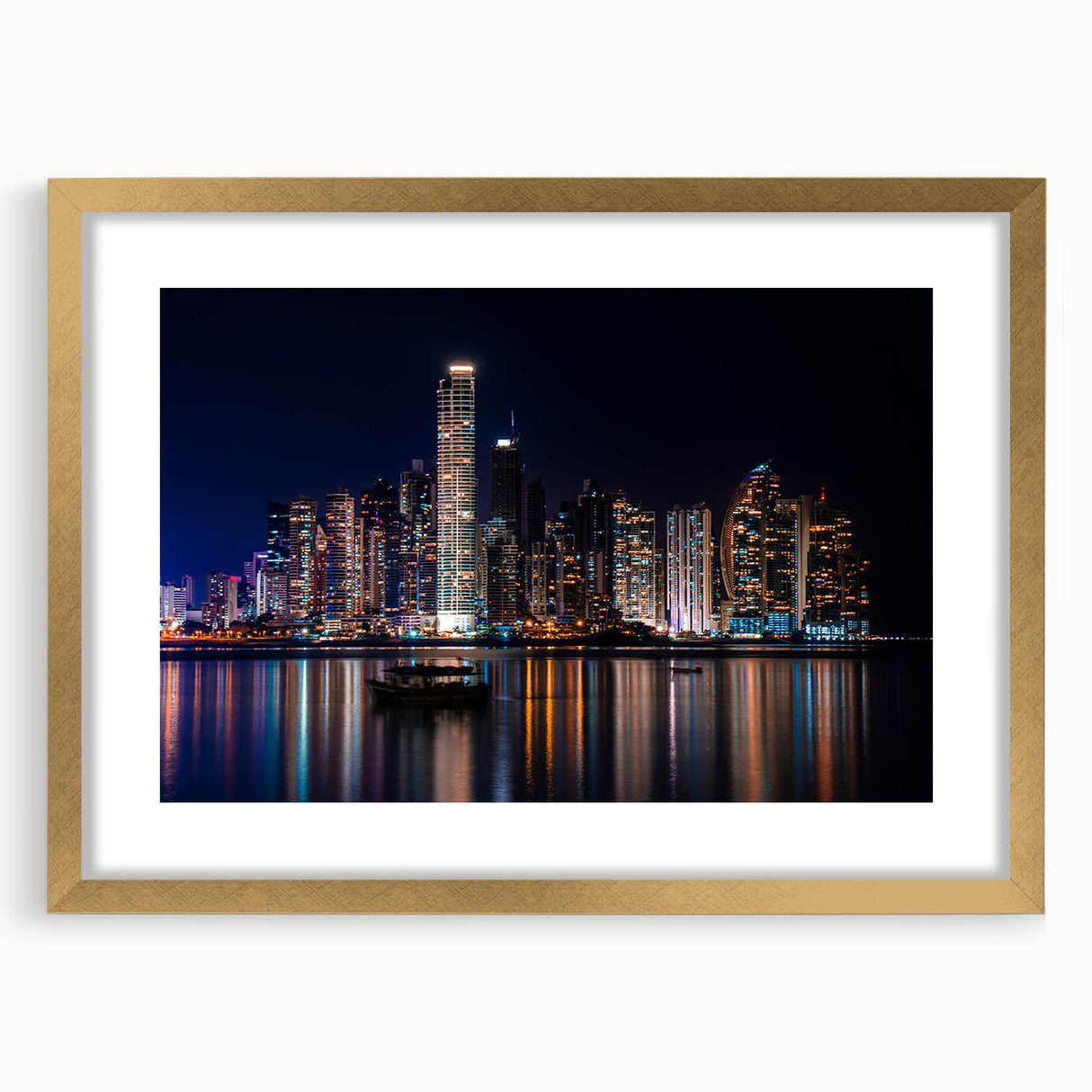 Extra large abstract art print featuring a textured scenery of Central America in a gold frame, ideal for living room decor.