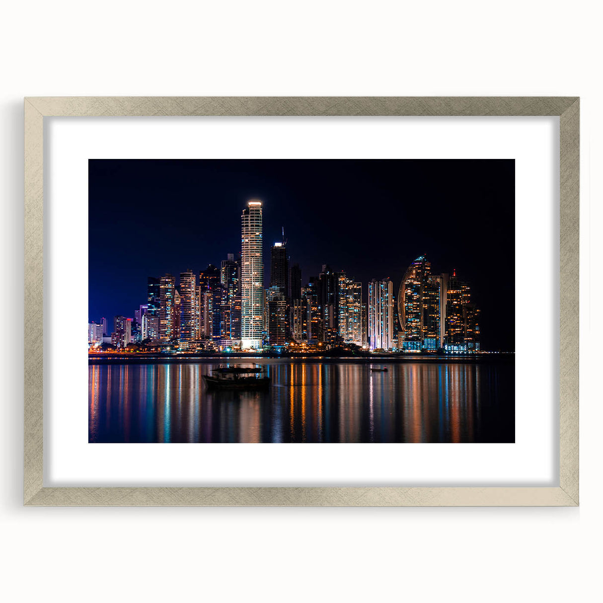 Textured abstract art print depicting Central American scenery in muted earth tones, framed in silver.