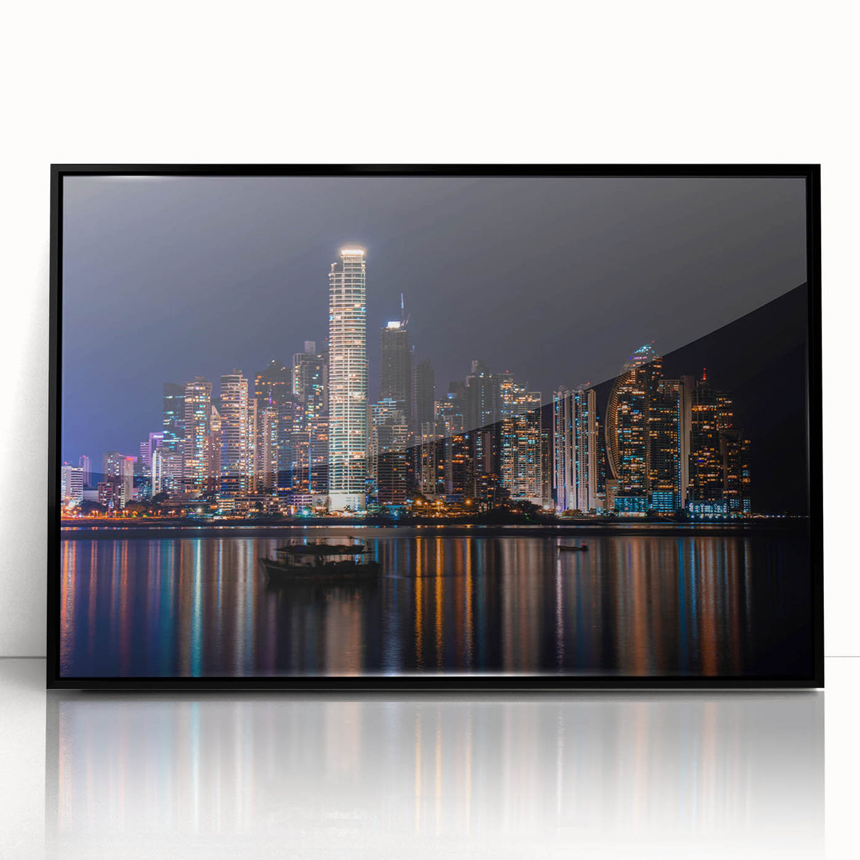 Large abstract wall art featuring a stylized Panama scenery in muted earth tones on a framed acrylic.