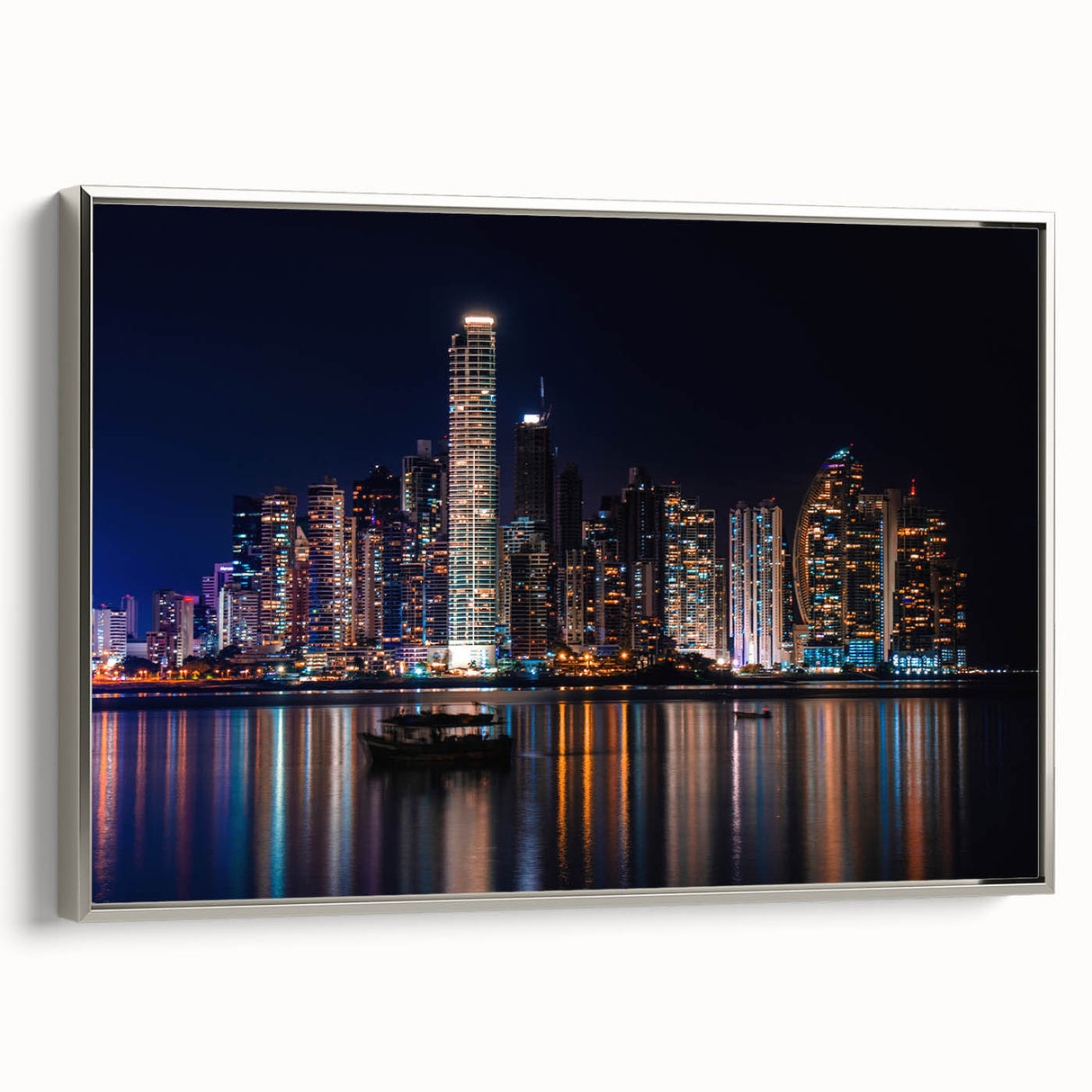 Framed canvas of a vintage-style landscape painting featuring Panama scenery in vibrant colors, ideal for living room decor.