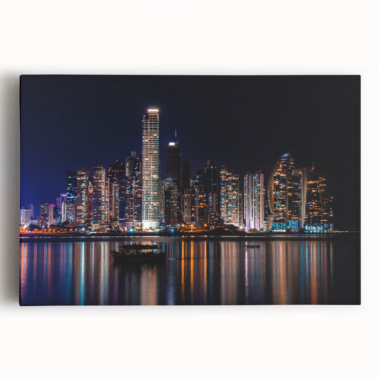 Black and white panoramic photo of Panama on stretched canvas, suitable as large kitchen wall art.
