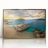 Art deco poster featuring a European Albanian scenery in gold acrylic frame, ideal for modern nursery wall art.