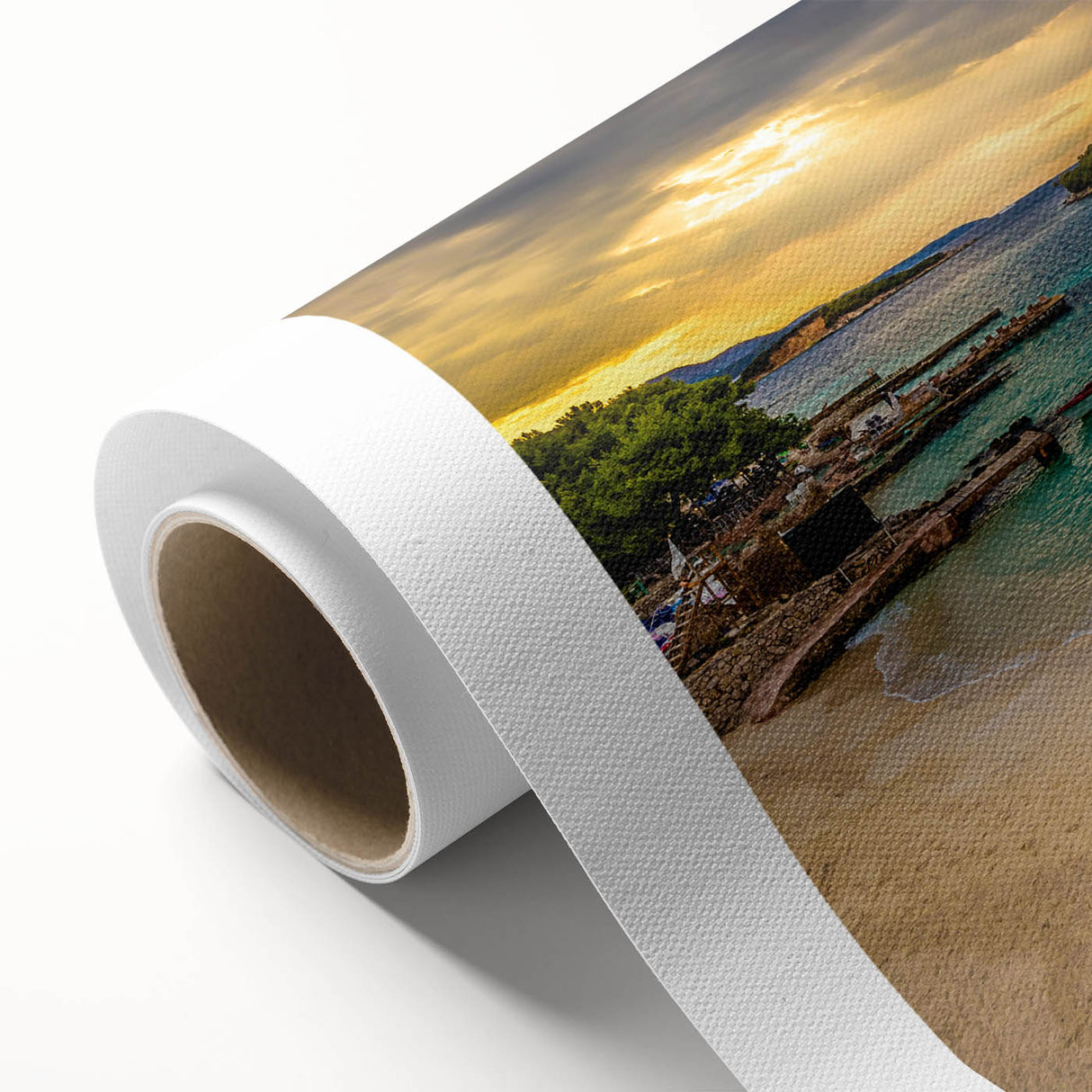 Art Deco poster of a European Albanian scenery in pastel shades on rolled canvas, ideal for nursery wall art.