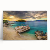 Large black and white stretched canvas of a European Albanian landscape, ideal for kitchen wall art.