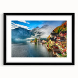 Extra large framed abstract art print depicting a colorful, textured Austrian landscape, ideal for living room decor.