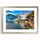 Extra large wall art featuring an abstract textured print of a European scenery in Austria, with muted earth tones.