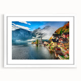 Abstract textured art print depicting a European scenery in muted earth tones, framed with a white mat.